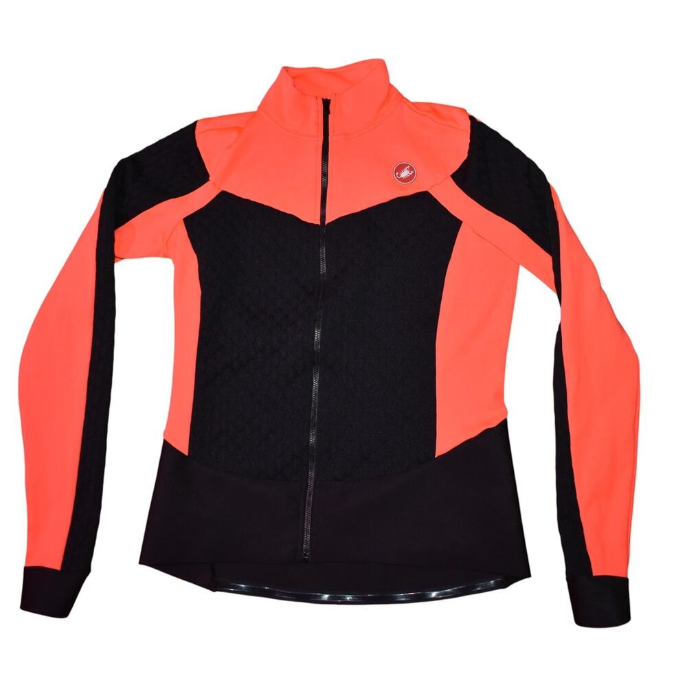 CASTELLI Sfida 2 Cycling Full Zip Jersey Jacket Orange & Black Quilted Womens L
